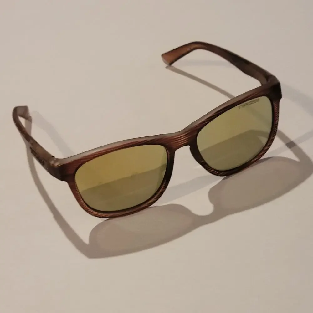 Tifosi Optics SWANK Sunglasses Woodgrain Frame  with Yellow Mirror